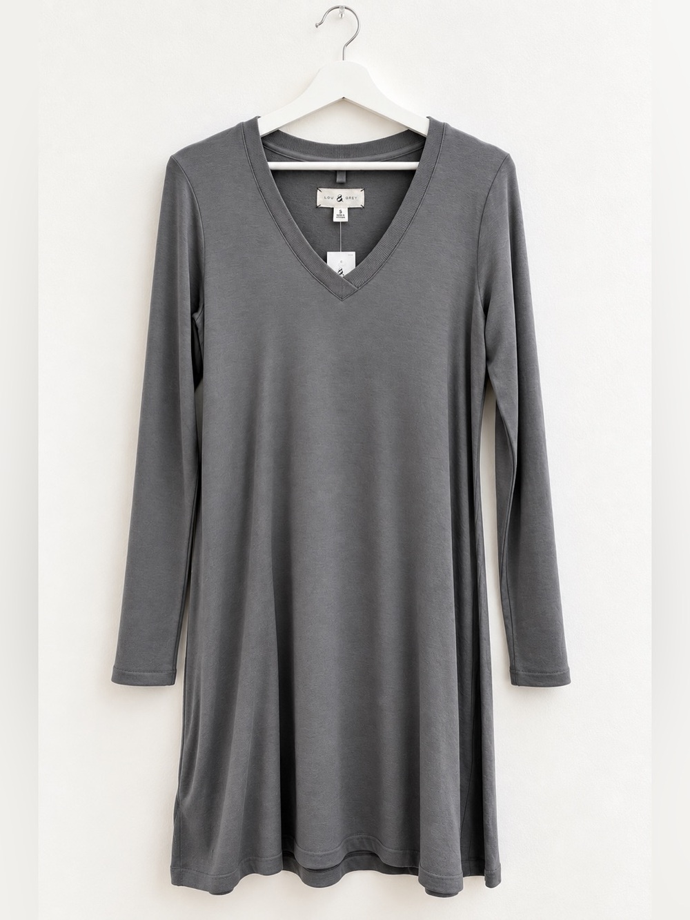 Lou & Grey Gray V-Neck Long Sleeve Knit Dress (S)